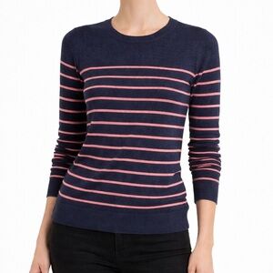 Poof Striped Knit Sweater Navy Pink Large